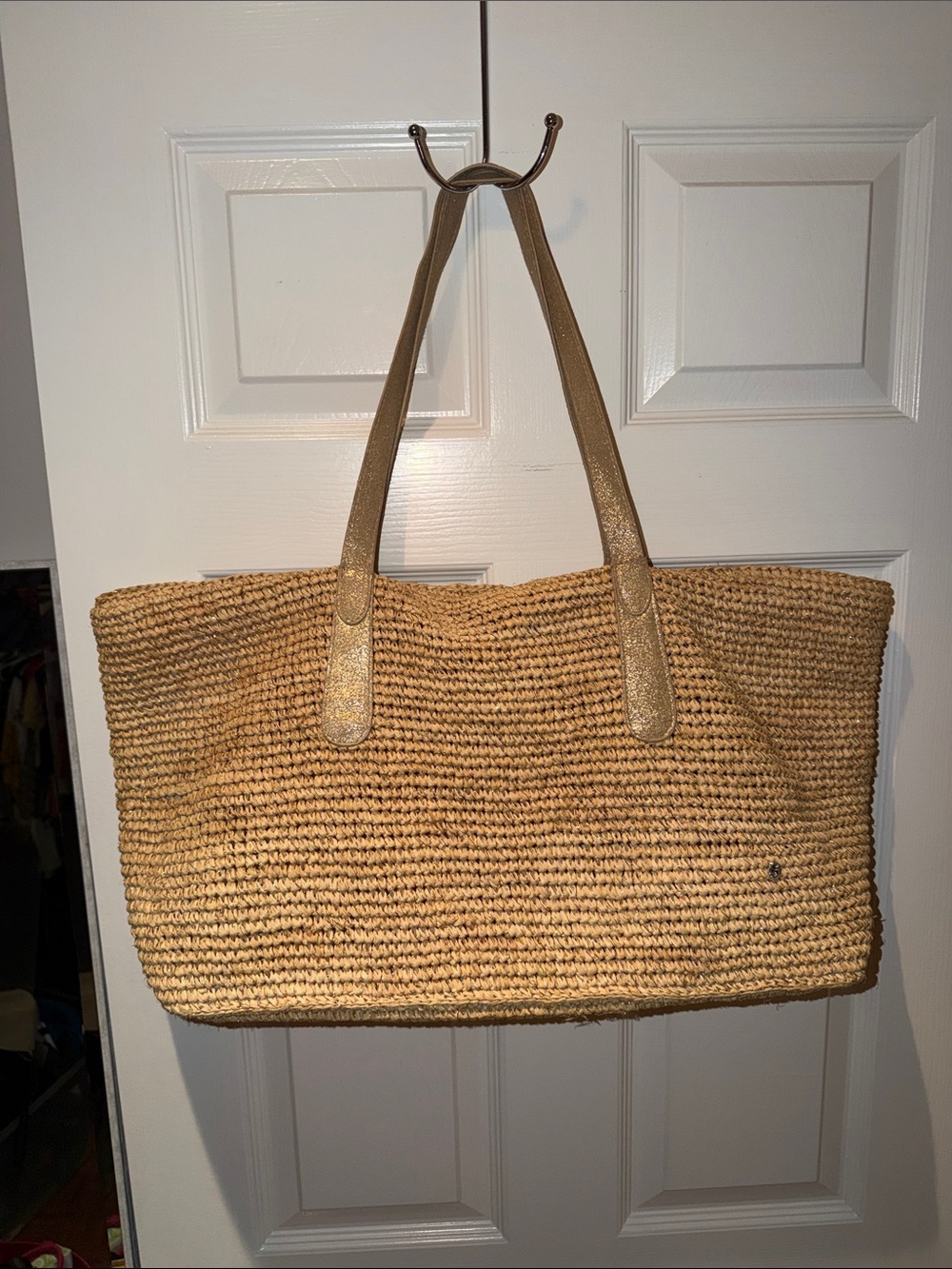 Karoo Tote by Flora Bella Woven Straw Bag with Metallic Handles - Tan